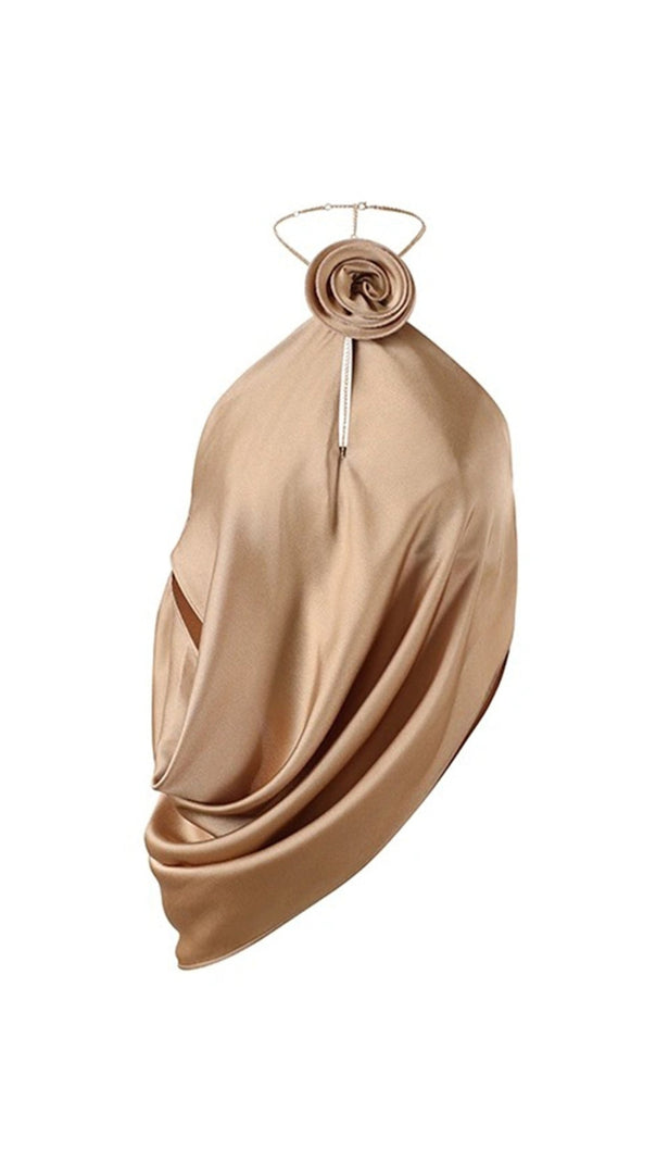 AIIZIE SATIN COWL NECK HALTER TOP IN GOLD - product image