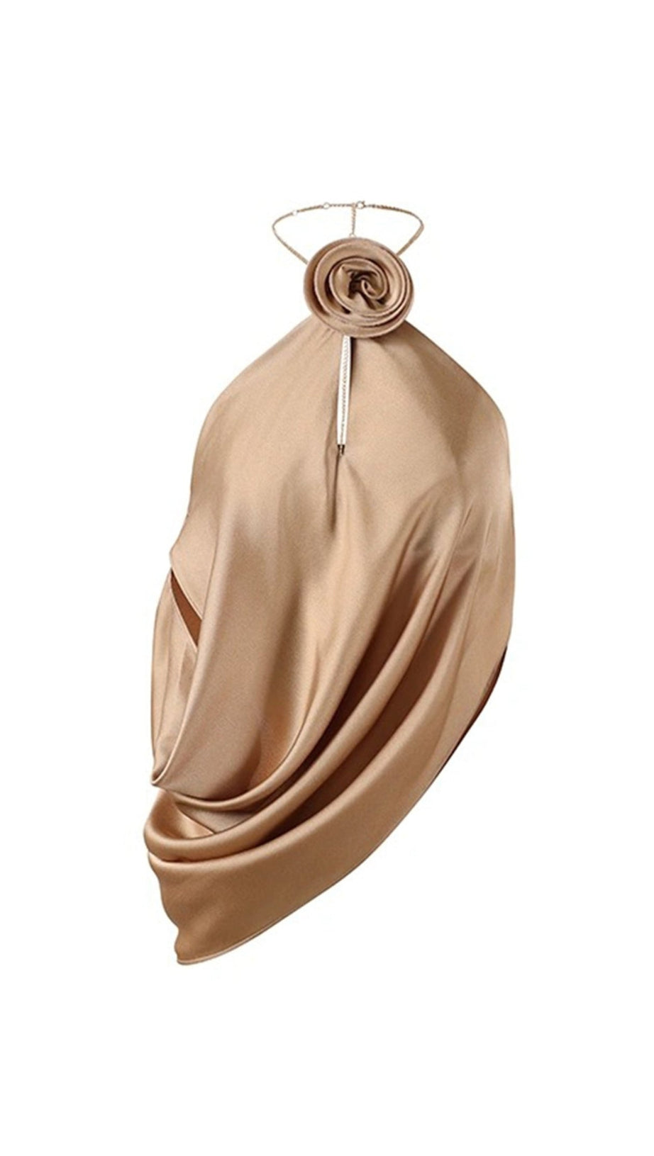 Top con scollo a cappuccio in raso color oro