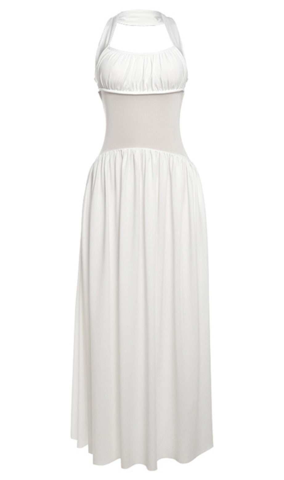 hilary Halter Neck Ruffle Maxi Dress in white