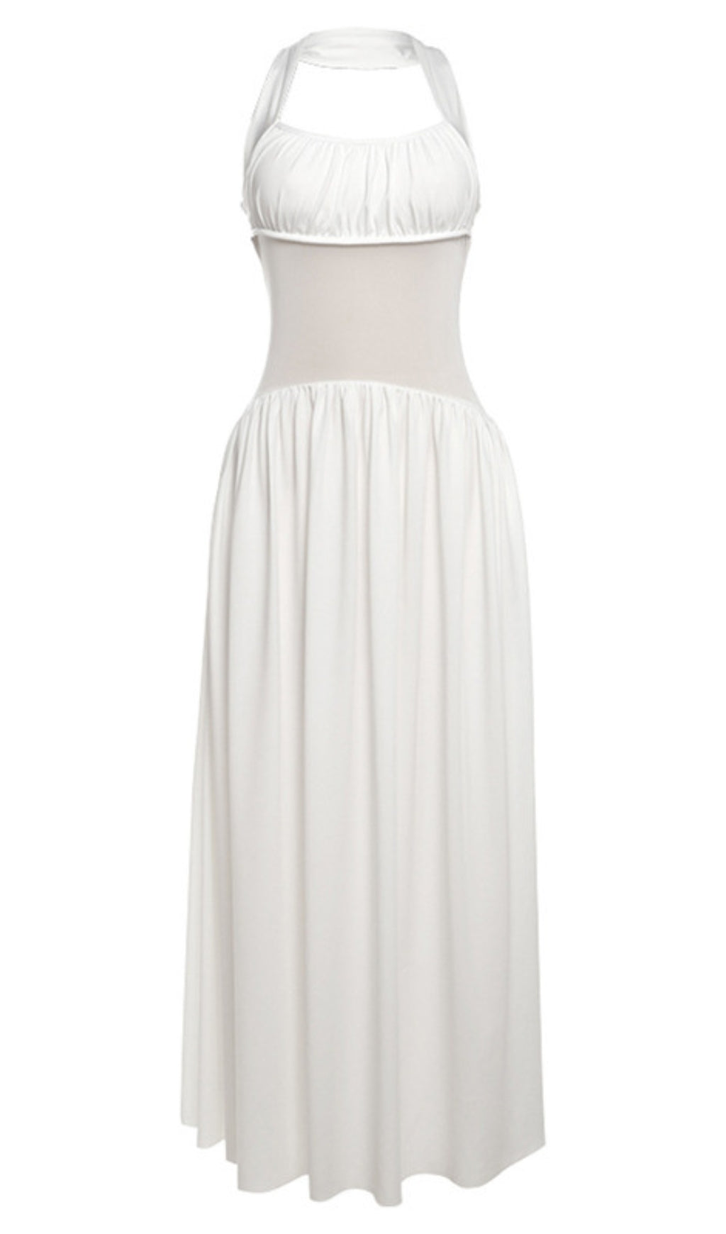 HILARY HALTER NECK RUFFLE MAXI DRESS IN WHITE