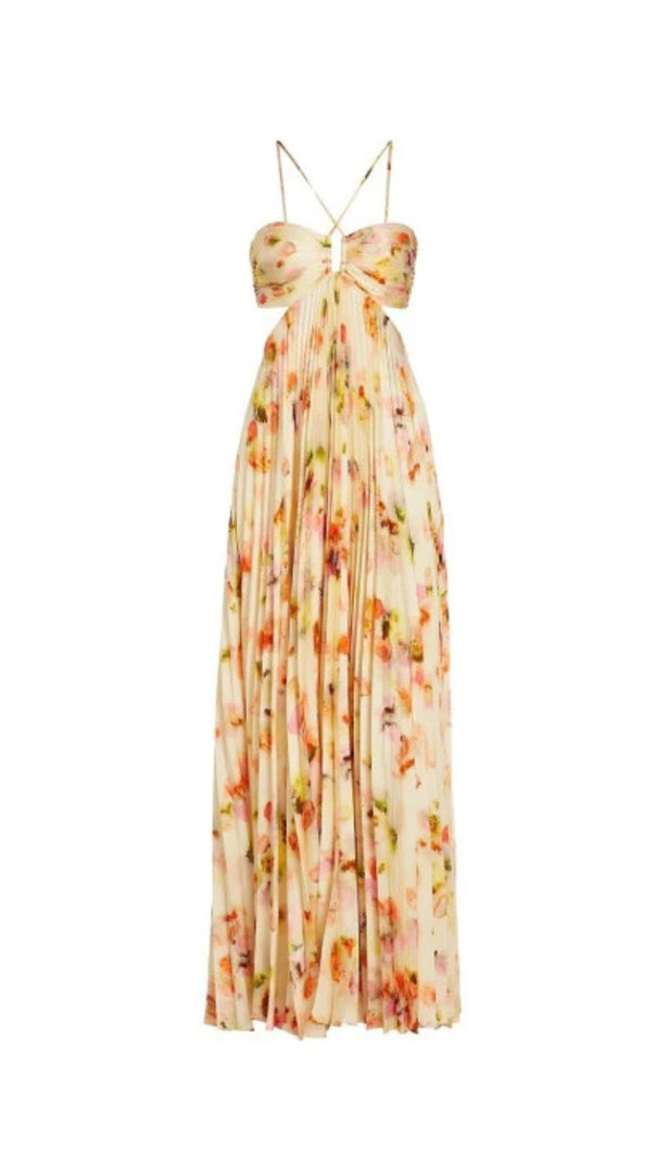 AIIZIE CANDICE PLEATED FLORAL MAXI DRESS IN YELLOW - product image