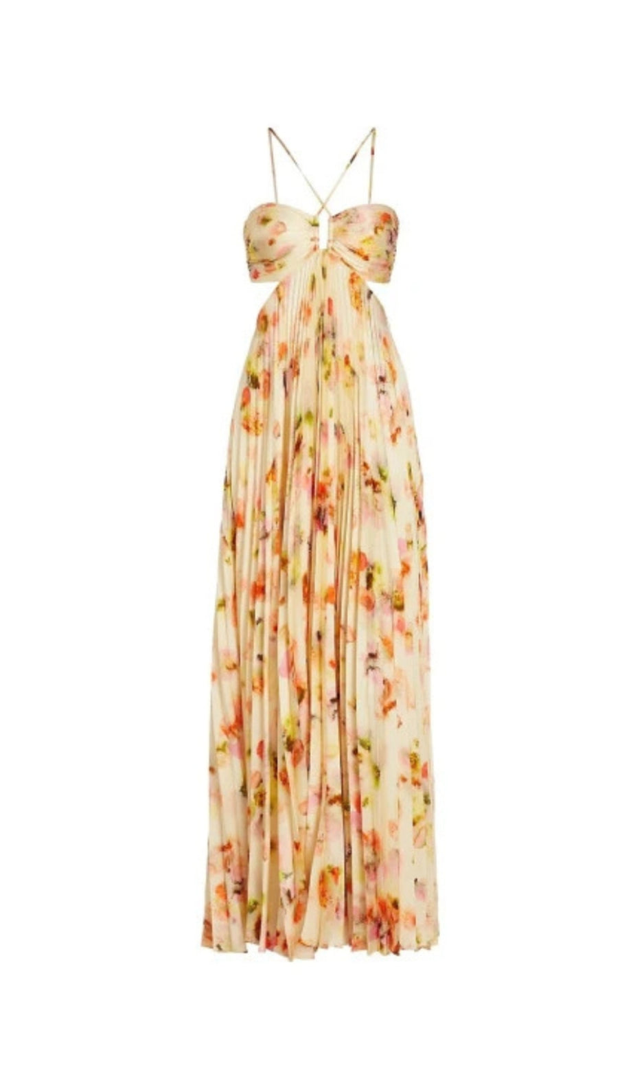 candice pleated floral maxi dress in yellow