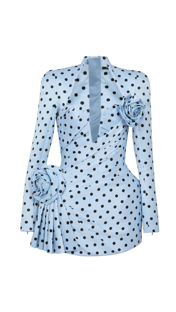 AIIZIE JENNY POLKA DOTS SATIN MINI DRESS IN BLUE - product image