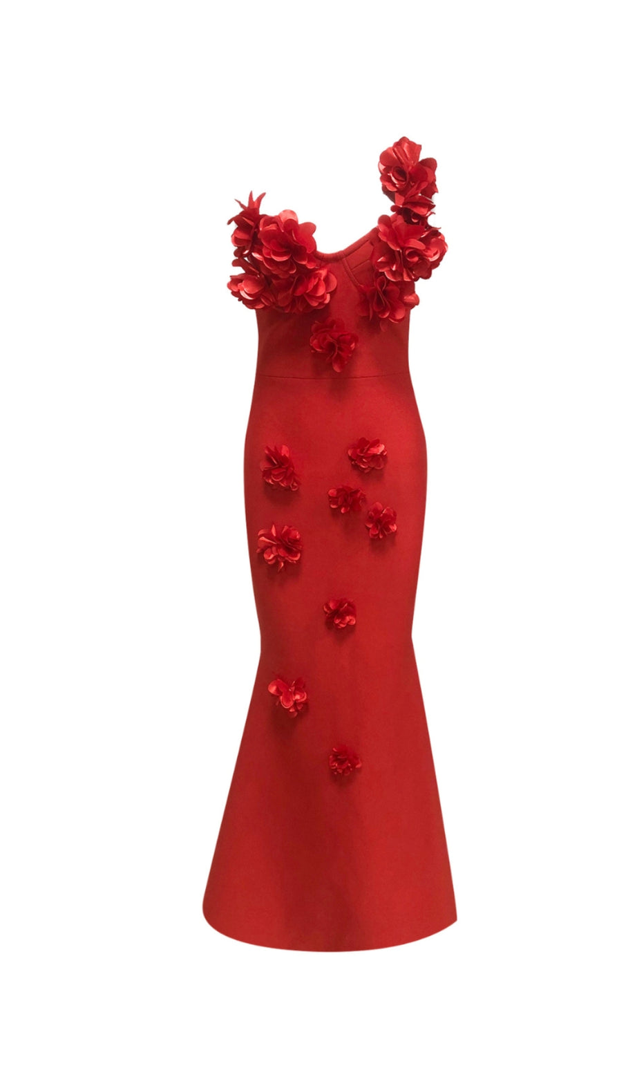 candice one-shoulder flower bodycon maxi dress in red