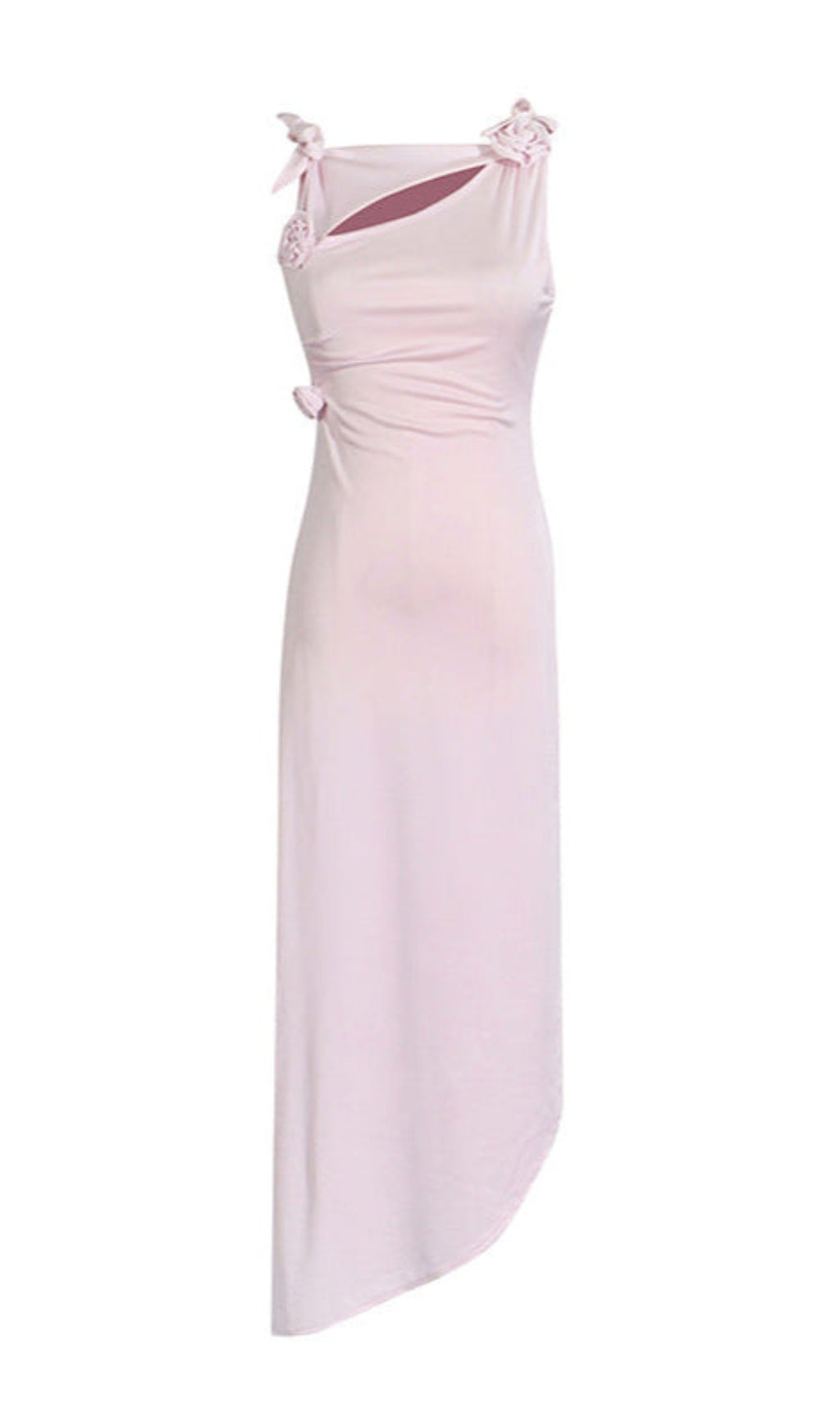 3D FLOWER ASYMMETRIC SATIN SLIT GOWN IN PINK