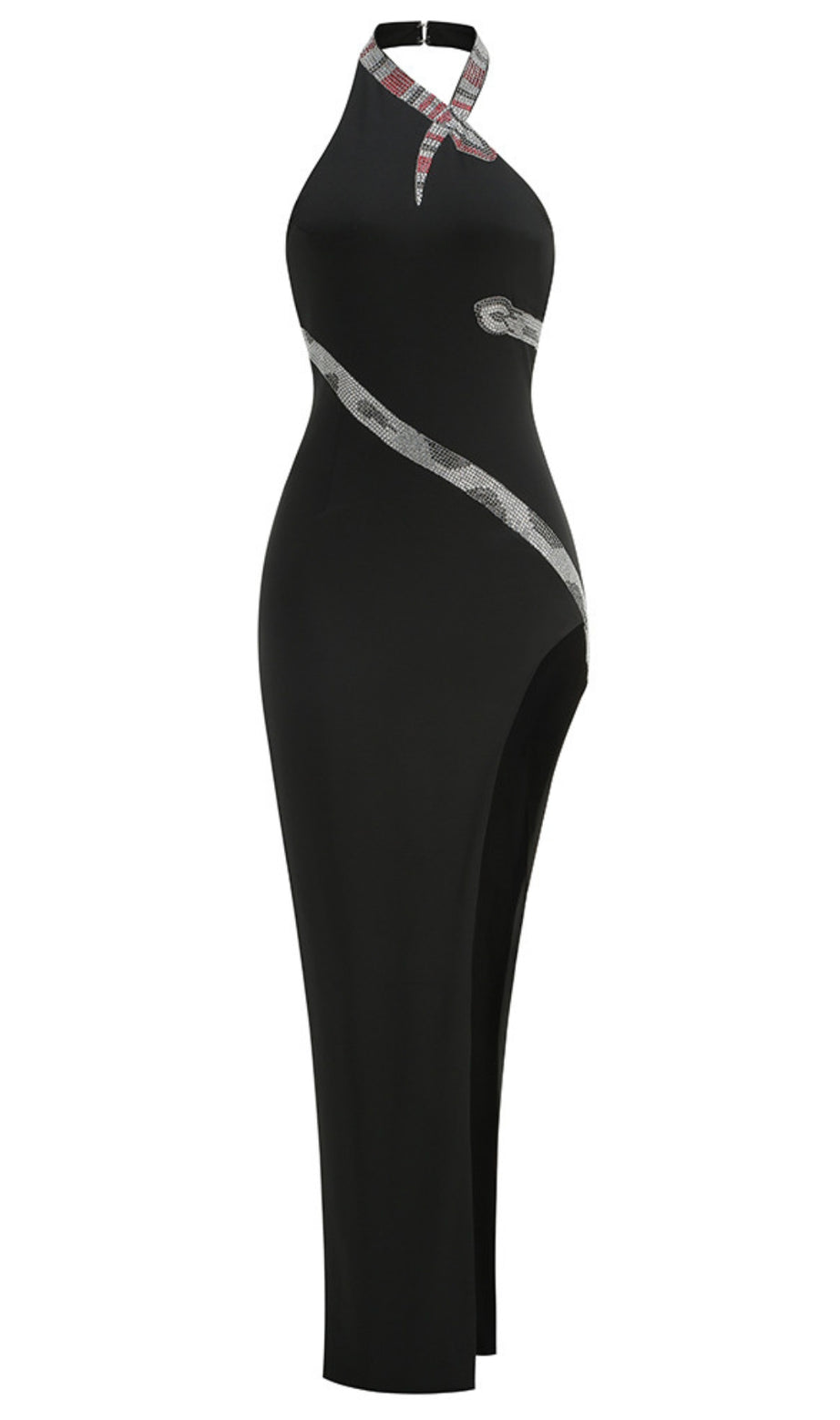 Snake strap crystal Maxi Dress black