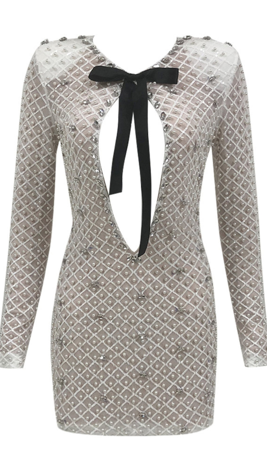 SEXY TUBE TOP MINI DRESS WITH PEARL EMBELLISHMENT