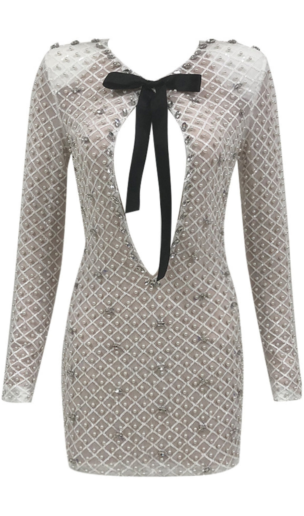 SEXY TUBE TOP MINI DRESS WITH PEARL EMBELLISHMENT