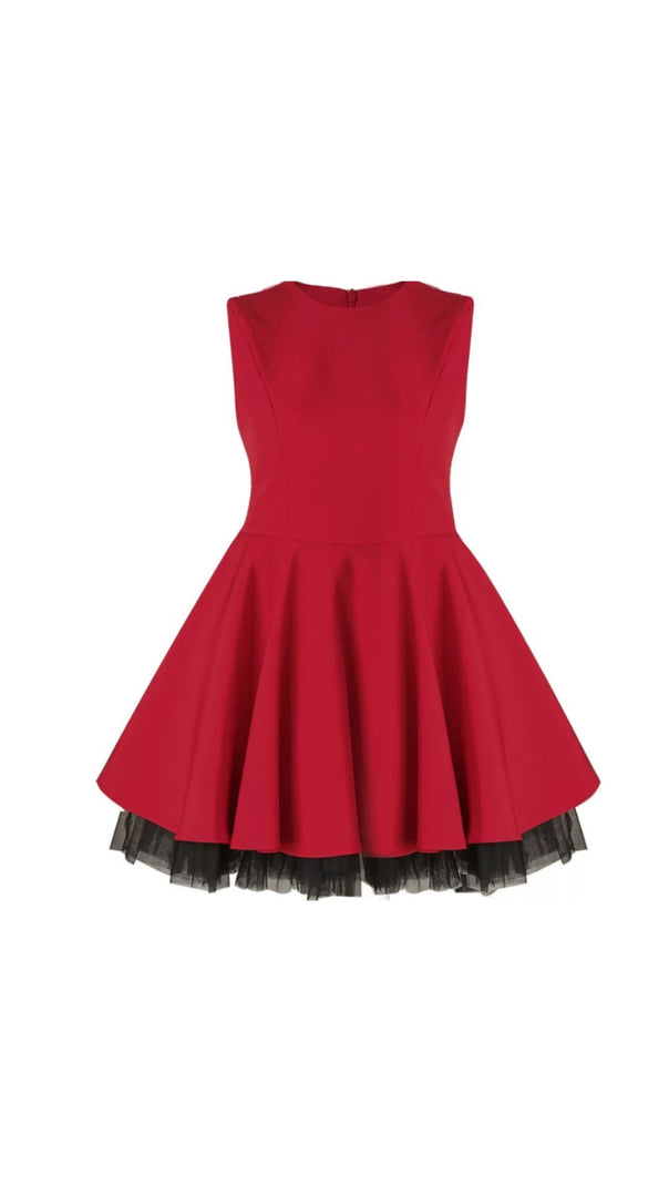 AIIZIE CAROL MESH STITCHING SLEEVELESS TUTU DRESS IN RED - product image