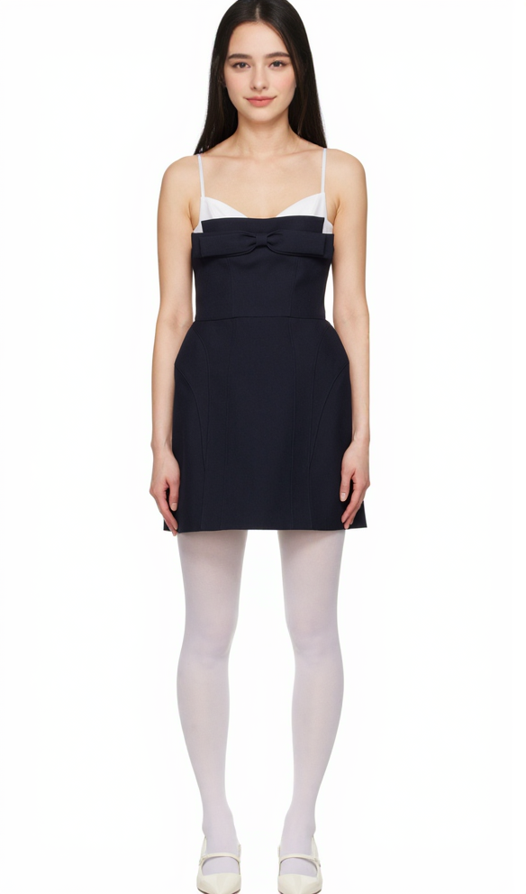 Double Bow Sling mini Dress in Navy Blue