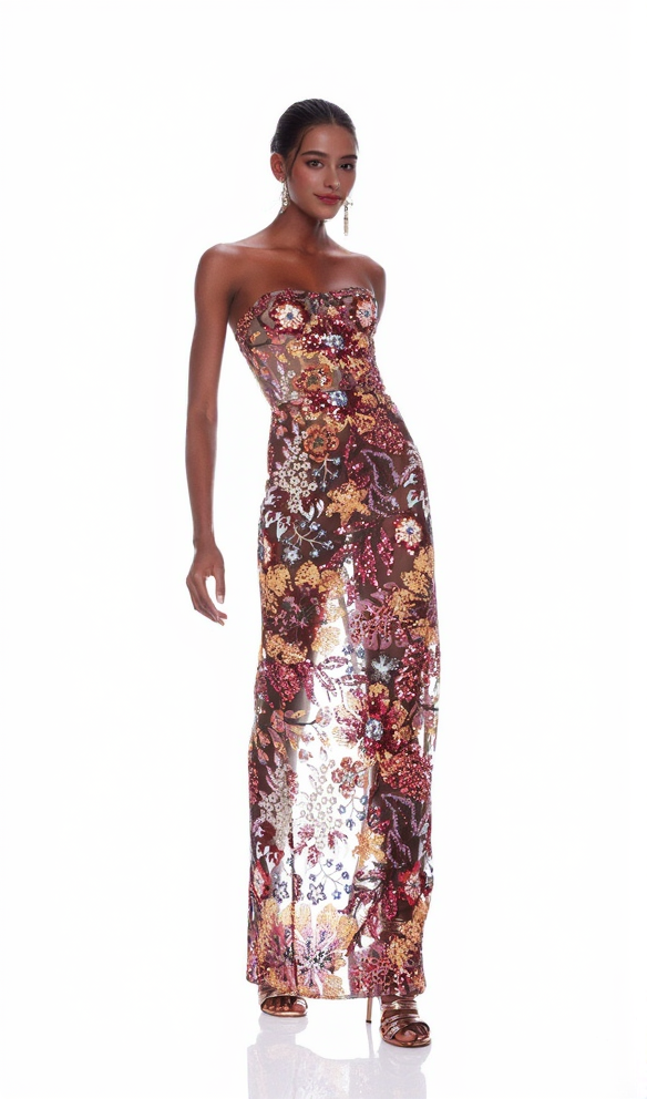 AIIZIE STRAPLESS DAHLIA SEQUINS EMBROIDERED MAXI DRESS - product image