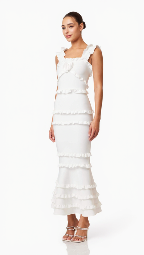 Josephine Rüschen-Maxikleid in Weiß