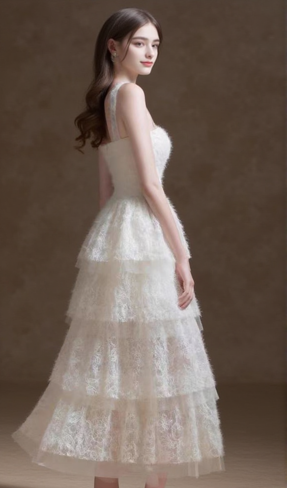 WHITE SLEEVELESS CAKE  MIDI DRESS