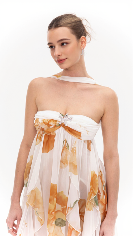 JOANNA FLORAL HALTER BACKLESS SPLIT MAXI DRESS