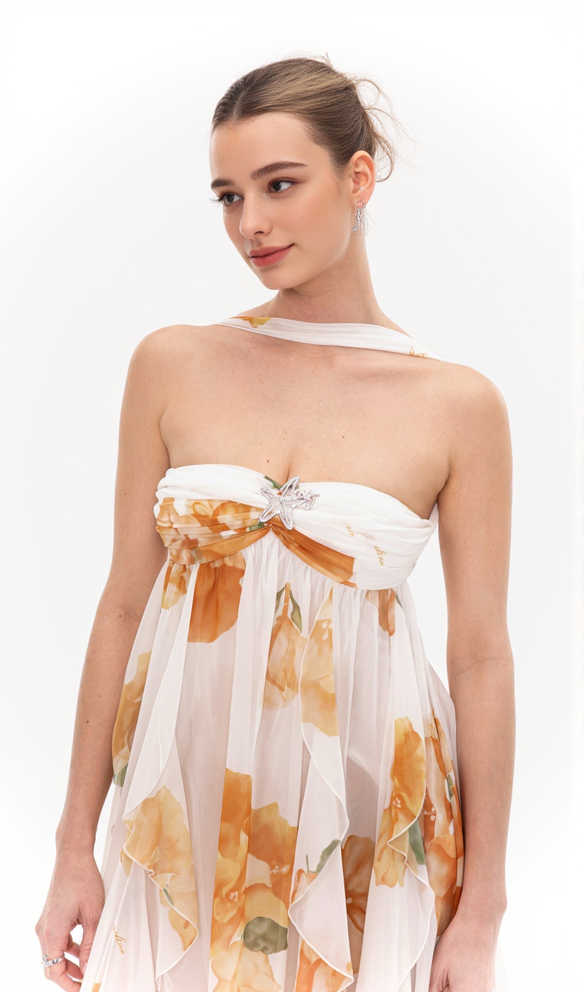 AIIZIE JOANNA FLORAL HALTER BACKLESS SPLIT MAXI DRESS - product image