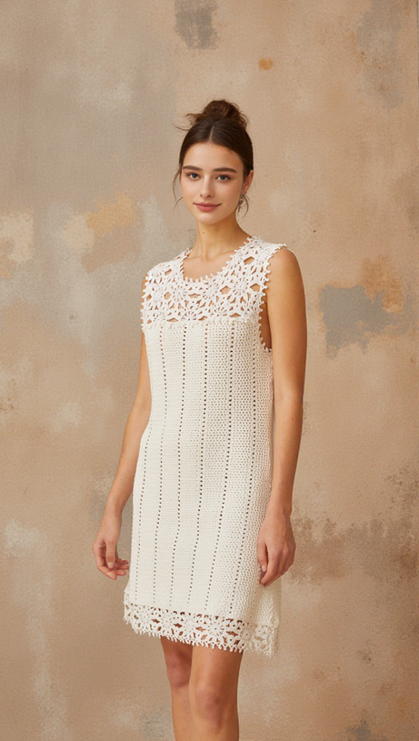 FLORAL CROCHET MINI DRESS IN WHITE