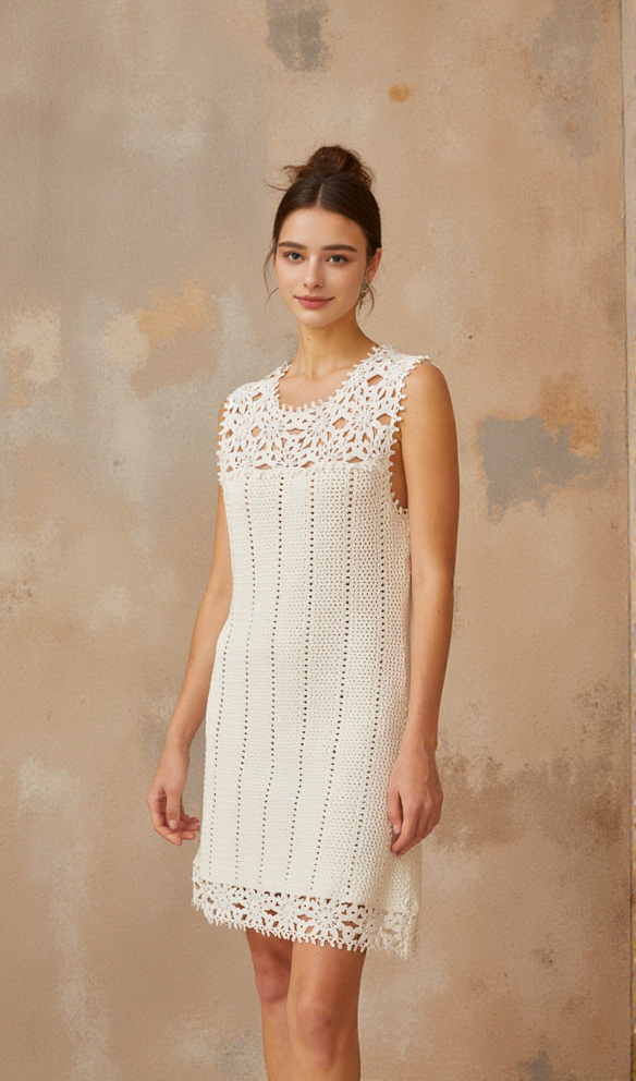 AIIZIE FLORAL CROCHET MINI DRESS IN WHITE - product image