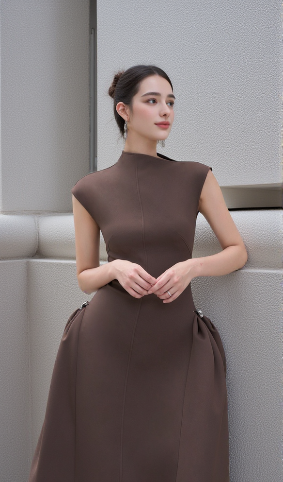 AIIZIE SKATER MAXI DRESS COFFEE - product image