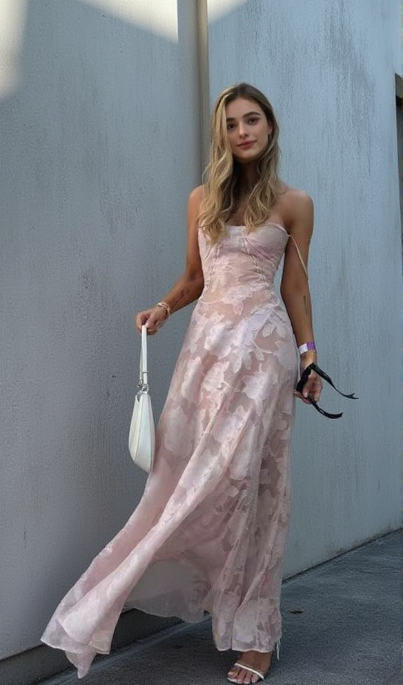 AIIZIE SLING 3D FLORAL MAXI DRESS IN PINK - product image