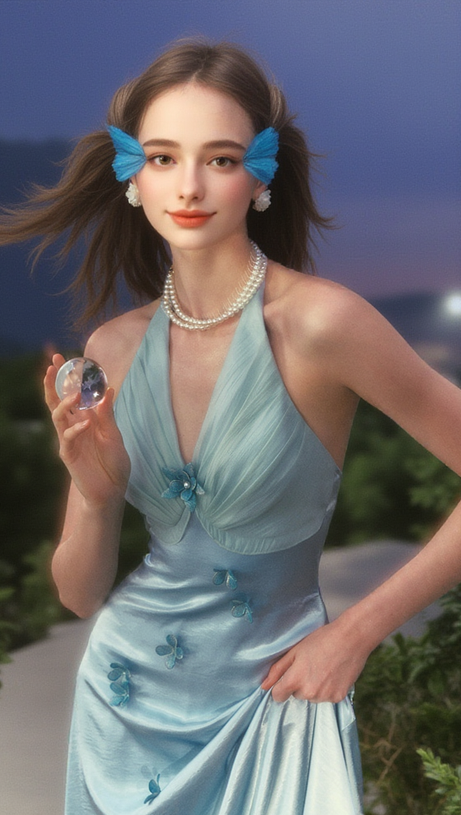 ABITO MIDI CON SCOLLO A V E SCOLLO A V DA PRINCIPESSA A FARFALLA IN AZZURRO CHIARO