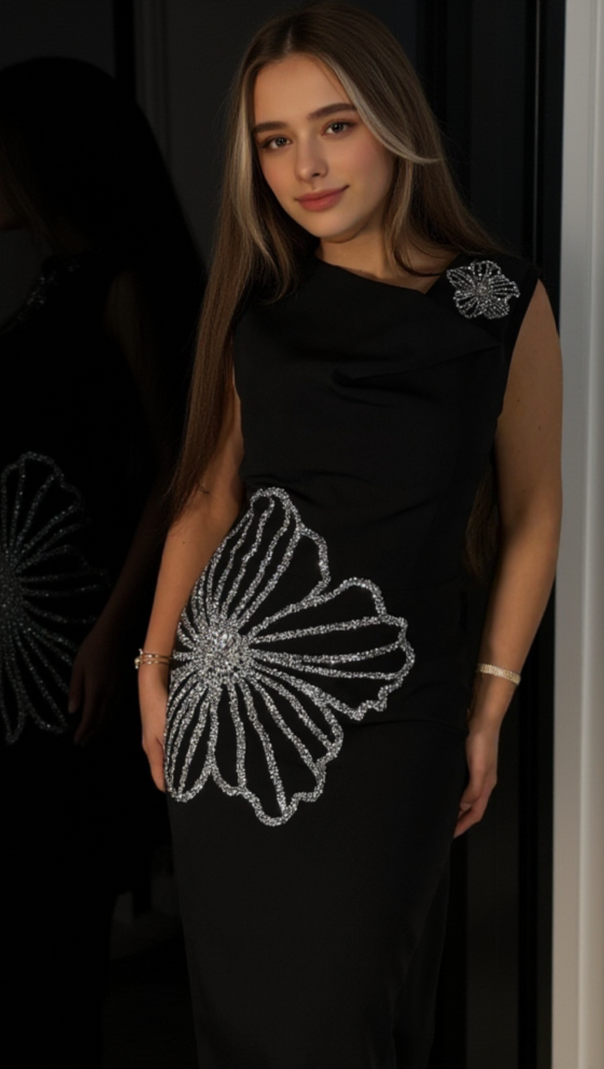 AIIZIE SLEEVELESS STRAIGHT-LEG FLOWER MAXI DRESS BLACK - product image
