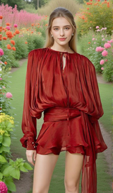 Red Long Sleeve Tie Mini Dress