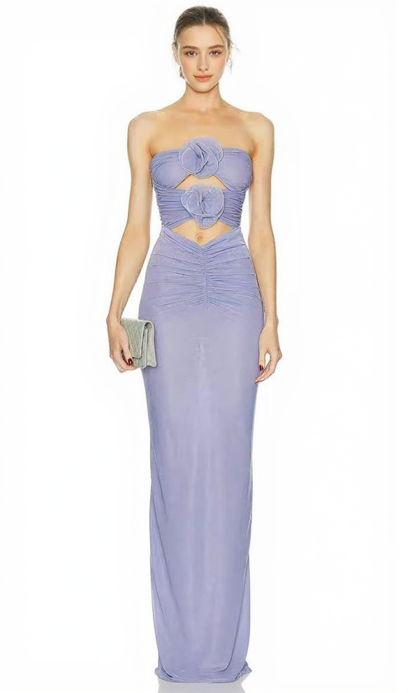 PURPLE 3D FLORAL MAXI DRESS