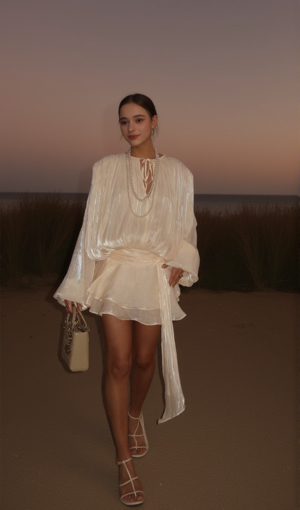 AIIZIE APRICOT LONG SLEEVE TIE MINI DRESS - product image
