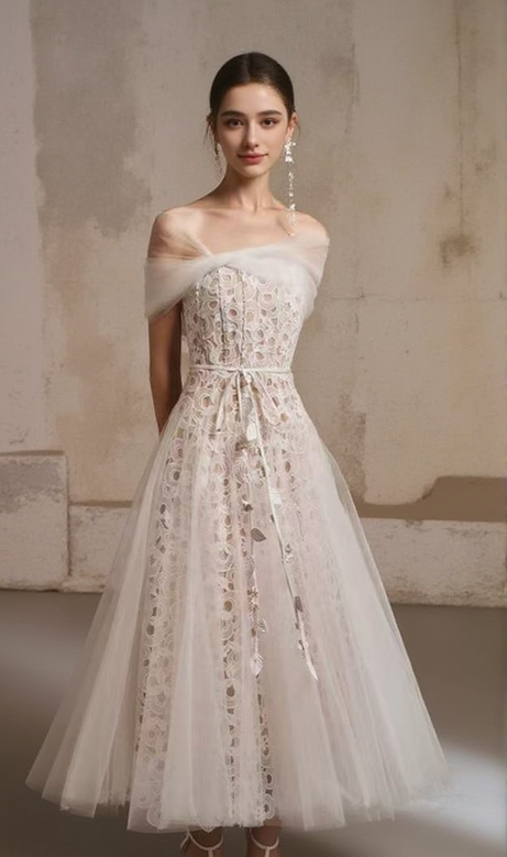 Elegant fairy cape design lace long midi dress