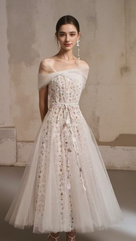 ELEGANT FAIRY CAPE DESIGN LACE LONG MIDI DRESS