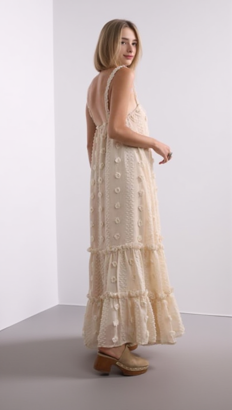 ABITO LUNGO CON SPALLINE JACQUARD ANNABELLE COLOR ALBICOCCA