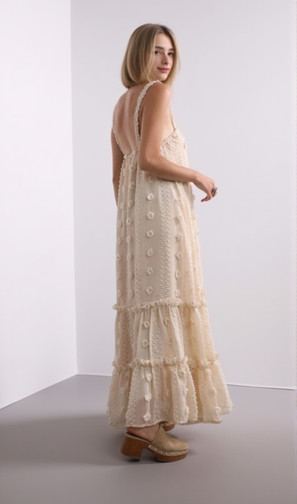 AIIZIE ANNABELLE JACQUARD STRAP MAXI DRESS IN APRICOT - product image