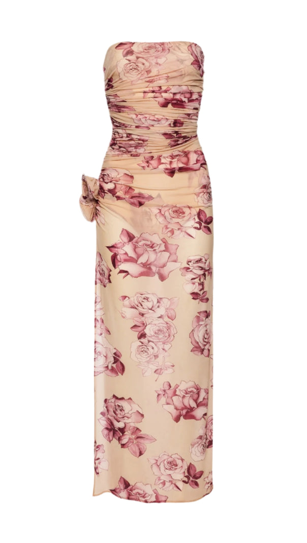 AIIZIE TAYSIA FLORAL STRAPLESS RUCHED MIDI DRESS - product image