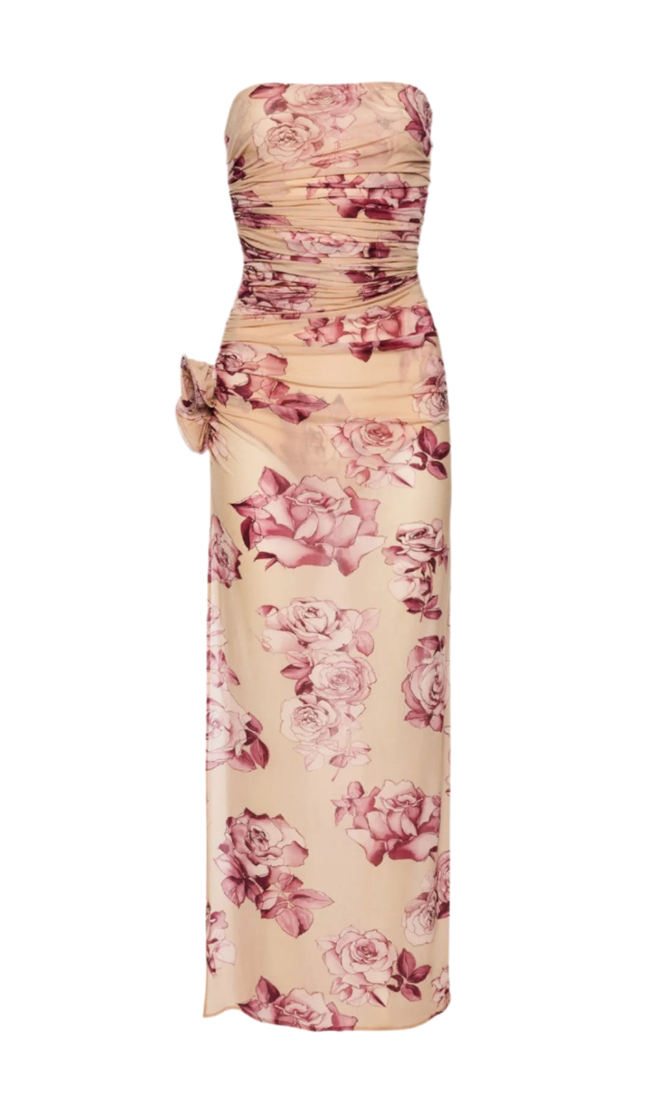 Taysia – Trägerloses, gerüschtes Midikleid mit Blumenmuster