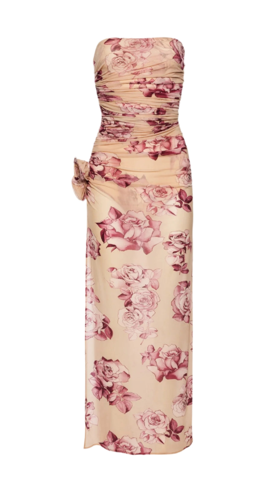 Taysia – Trägerloses, gerüschtes Midikleid mit Blumenmuster