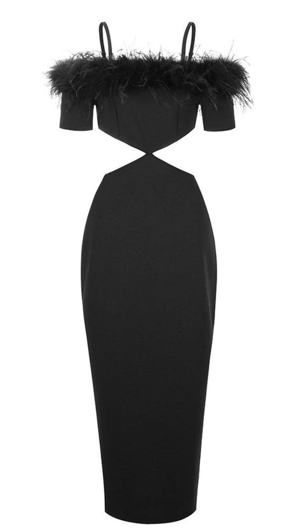 AIIZIE OFF-SHOULDER FEATHER PANEL BLACK DRESS - product image