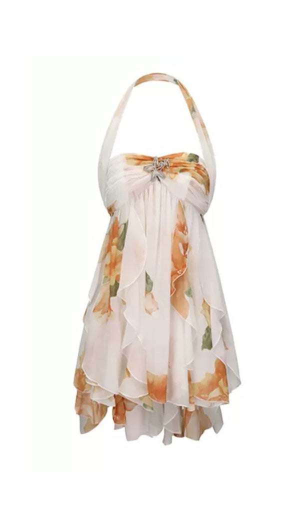katherine Floral Halter Backless Mini Dress