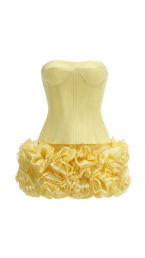 AIIZIE AMY FLOWER EMBELLISHED MINI SKIRT CORSET SET IN YELLOW - product image