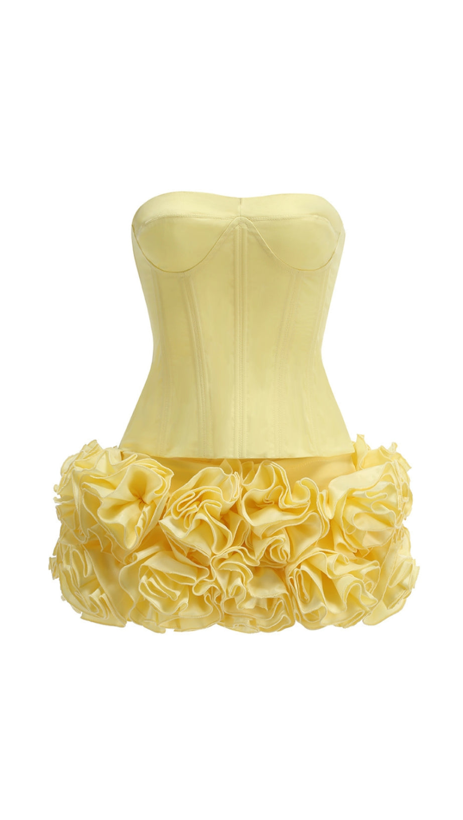 minigonna con corsetto decorato con fiori Amy in giallo