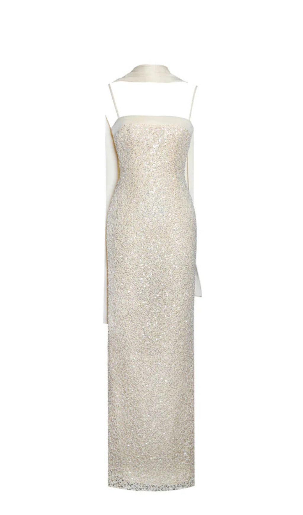 RAIZEL GOLD BEADED SEQUIN BODYCON GOWN WITH SCARF MAXI DRESS