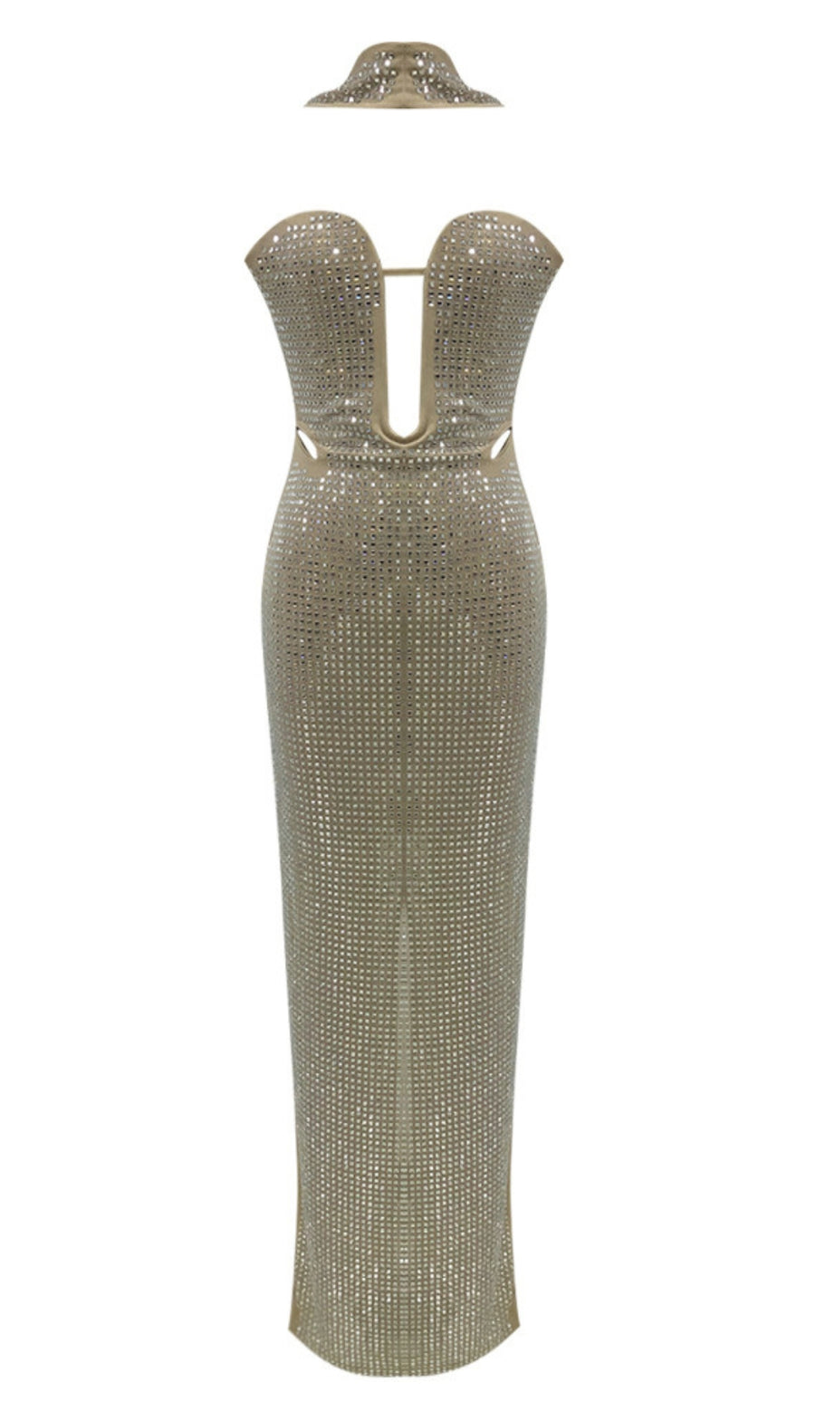 Rhinestone Mesh Halter Neck Maxi Dress