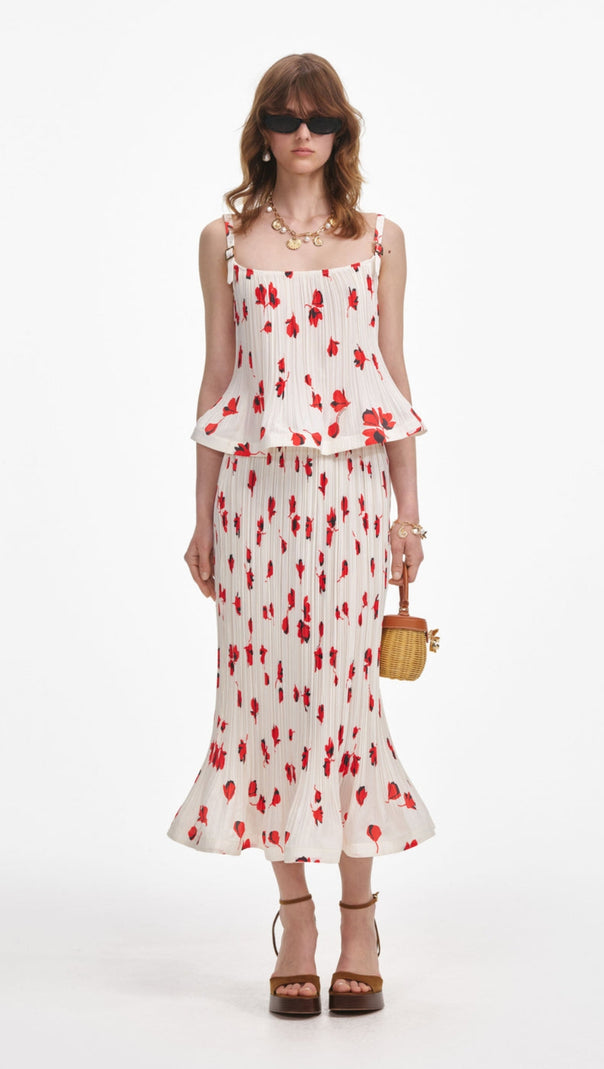 AIIZIE WHITE FLORAL PLISSE MIDI SKIRT REGULAR PRICE - product image