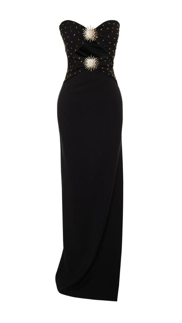 AIIZIE OFF-SHOULDER CRYSTAL CUTOUT BANDAGE DRESS IN BLACK - product image