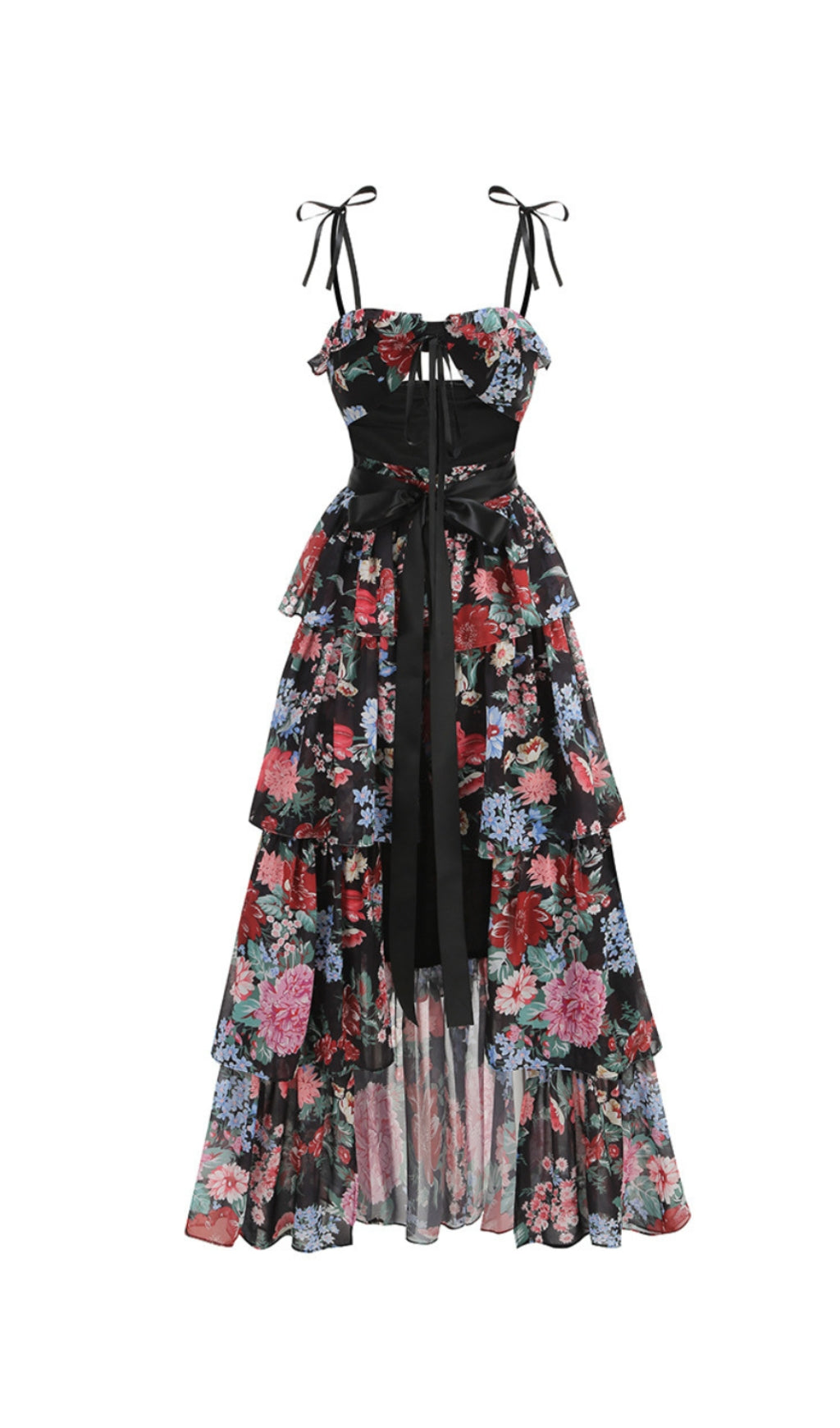 CARLIN FLORAL PRINT CUTOUT LAYER MAXI DRESS