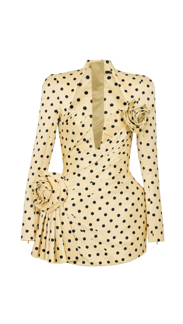 AIIZIE JENNY POLKA DOTS SATIN MINI DRESS IN YELLOW - product image