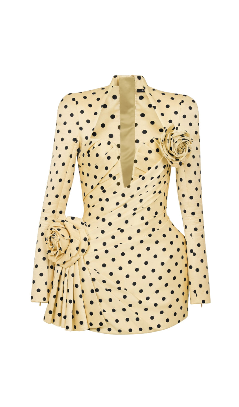 jenny Polka Dots Satin Mini Dress in Yellow