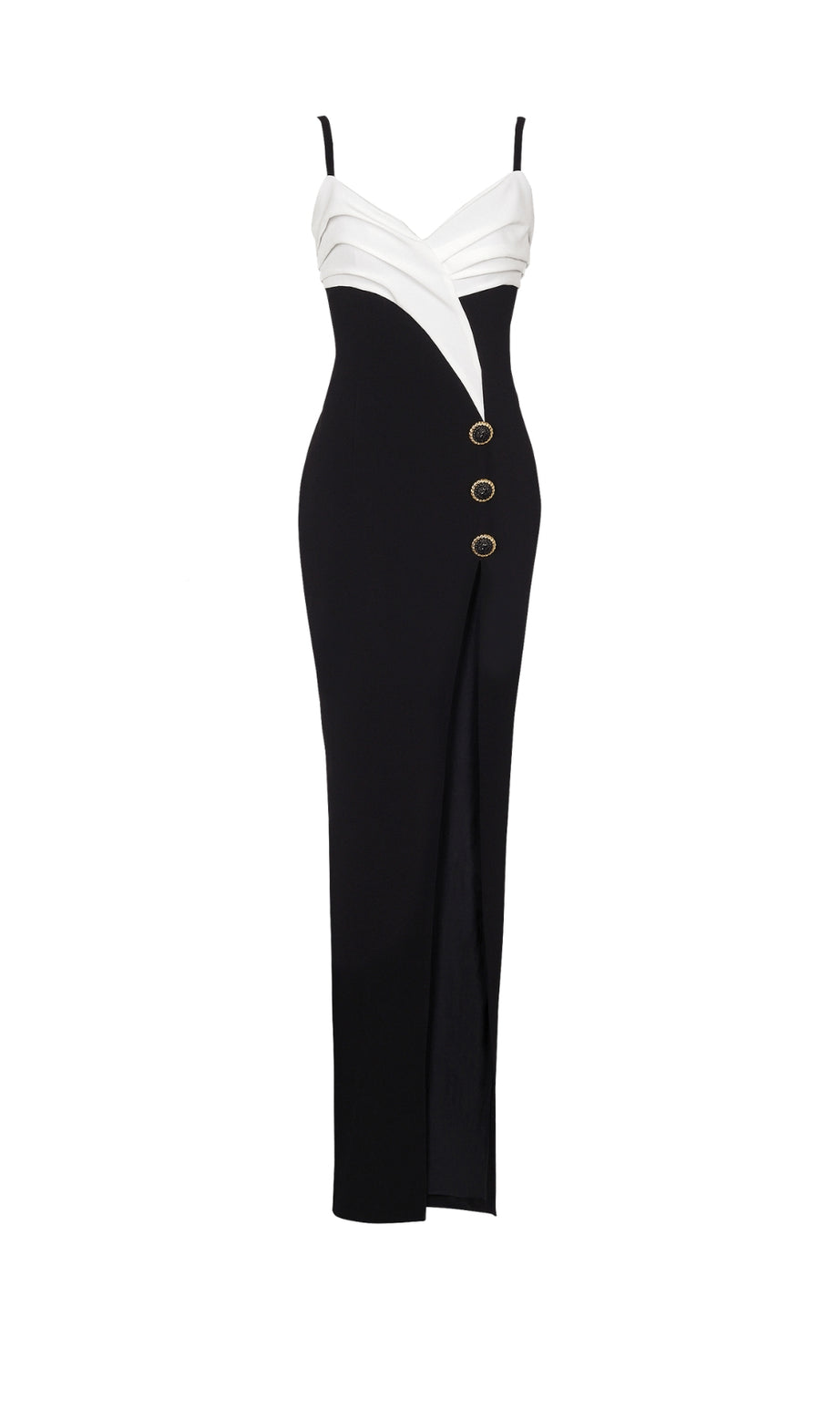 Two-tone crepe maxi dress with leg slit