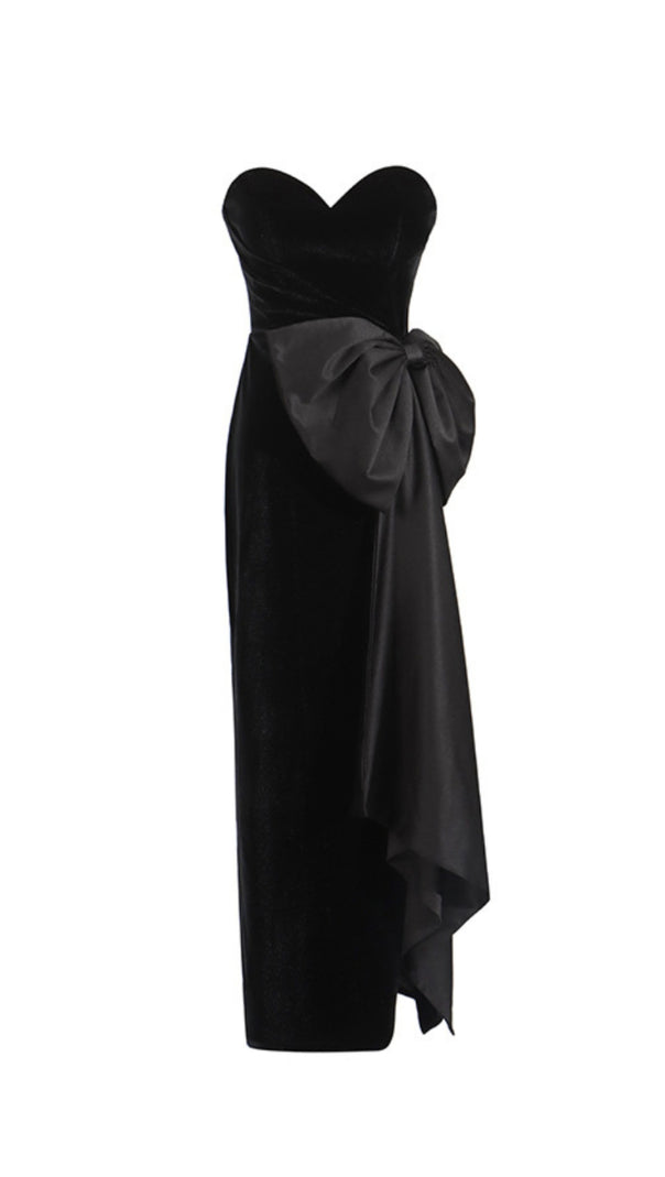 AIIZIE BOW IRREGULAR ASYMMETRIC SLEEVELESS MIDI DRESS IN BLACK - product image