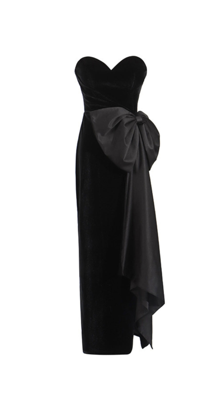 BOW IRREGULAR ASYMMETRIC SLEEVELESS MIDI DRESS IN BLACK