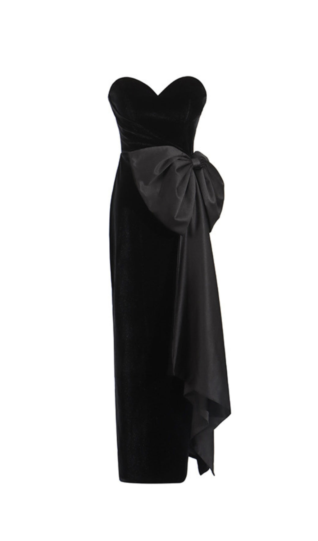 ABITO MIDI SENZA MANICHE ASIMMETRICO IRREGOLARE CON FIOCCO IN NERO